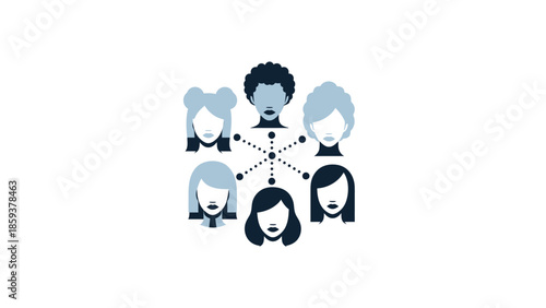 A graphic of women's faces connected by a dotted network