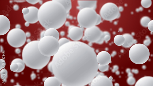 White 3D Spheres on Dark Red Background