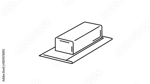 A minimalist black-and-white illustration shows a rectangular item on a slightly larger surface