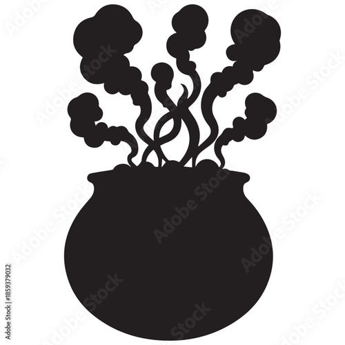Magical cauldron bubbling with mysterious smoke and steam
