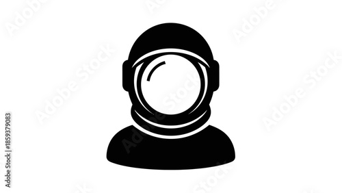 A minimalist black silhouette of an astronaut's helmet and upper body against a white background