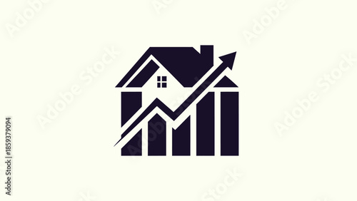 A stylized house icon with an upward trending arrow, suggesting real estate growth