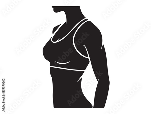 Athletic Upper Torso in Silhouette in silhouette white background.