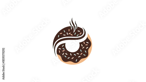 A frosted donut with sprinkles and steam on a white background