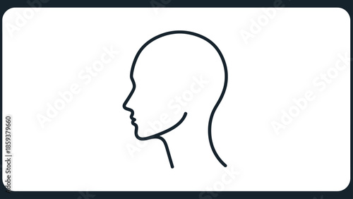 Minimalist outline of a human profile in side view. Dark lines on a white background