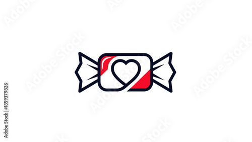 A candy in red, white and black colors with a heart in the center