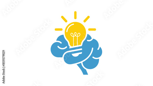 A vibrant illustration showcasing a human brain with a lightbulb emitting rays of light