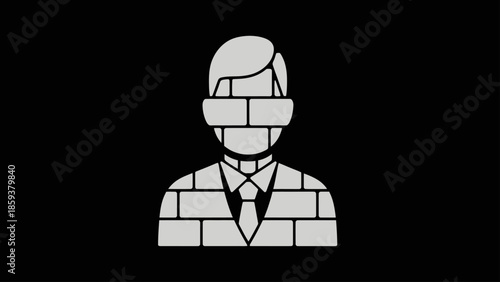 A formal silhouette of a person built from bricks, symbolizing restriction, on black