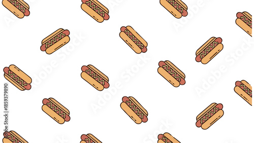 Playful Hot Dog Pattern Seamless Vector Background for Food Brands and Fun Designs