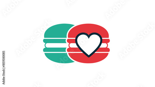 Vector illustration of two colorful round desserts with a heart shape cutout