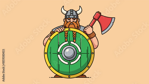 Cartoon Viking Warrior with Axe and Shield Illustration.