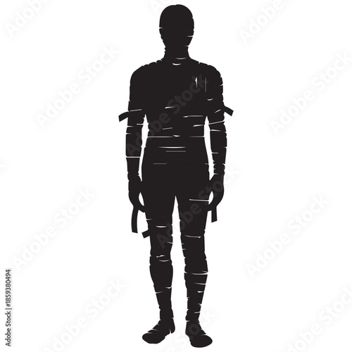 Mummified person wrapped in bandages standing alone