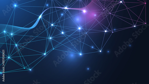 Global network connection website header or banner design. Abstract background with connecting dots and lines. Global business. Social network communication. Internet technology. illustration