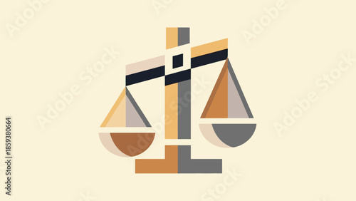 Geometric illustration of balance scales in muted tones, centered on a cream-colored background