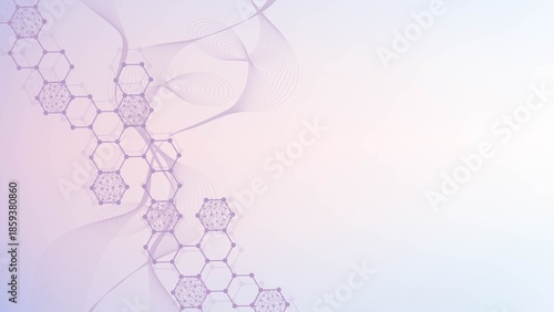 Modern science background with lines, dots and hexagons. Wave flow abstract background. Molecular structure for medical, technology, chemistry, science, illustration