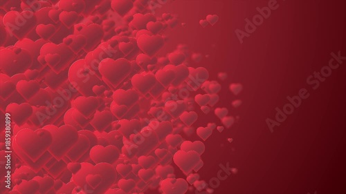Array of Red Hearts Floating in Gradient Space