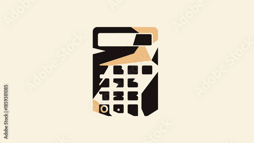 Abstract digital illustration of a calculator with geometric shapes and neutral color palette