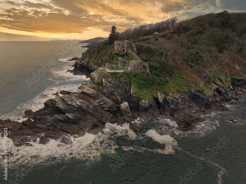 Aerial capture of the coastline at Fowey in Cornwall