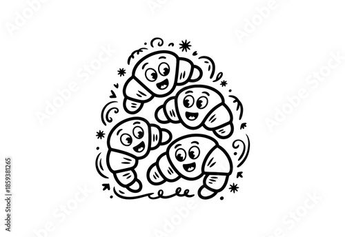 bakery pastries sweet food doodle vector set
