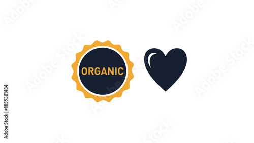 A design with "ORGANIC" in a badge and a black heart on a white background