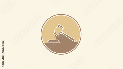 Vector illustration of a gavel inside a circle with a beige background