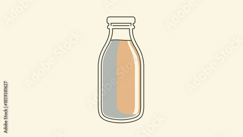Illustration of a glass bottle, filled with a two-tone liquid, on a cream background