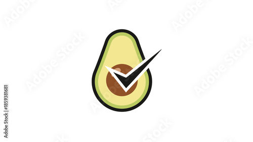 An avocado illustration with a checkmark integrated, signifying approval or healthy choice, on white