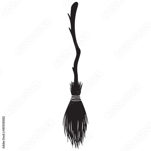 Simple black broom silhouette on white background