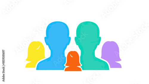 Colorful, abstract group of human figures with silhouettes on a white background