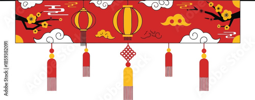 Chinese New Year Decorations with Lanterns and Tassels.