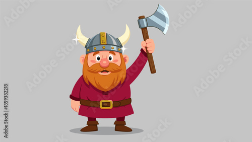 Cartoon Viking Warrior with Axe Ready for Battle.