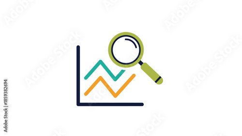 A graphic featuring a graph with two colored lines being analyzed by a magnifying glass