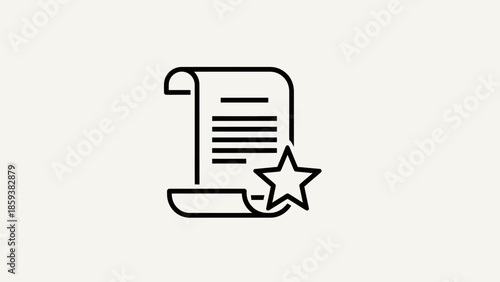 A scroll with lines and a star symbol in black outline against a pale background