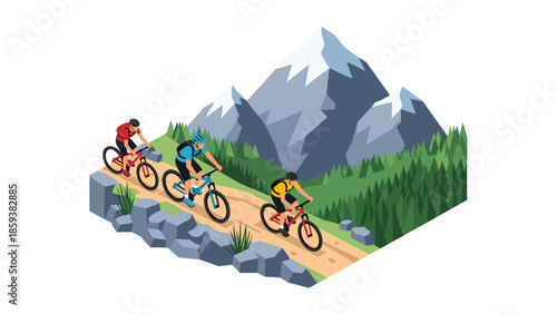 Mountain biking adventure in scenic alpine landscape with cyclists