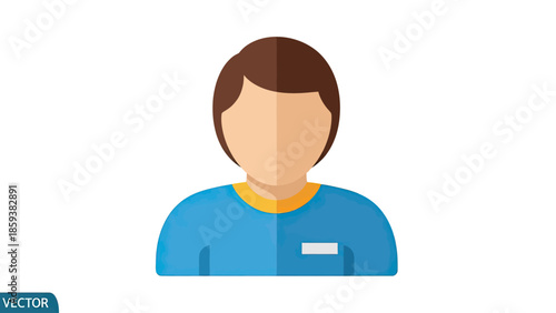 Vector illustration of a faceless person with brown hair and blue shirt on a white background