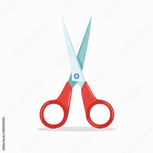 Pair of open red scissors with light blue blades, isolated on a white background, symbolizing cutting or crafting