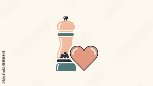 Vector graphic of a pepper grinder and heart on off-white background