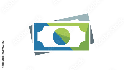 Abstract illustration of currency, with layered bills in shades of blue, green, and gray