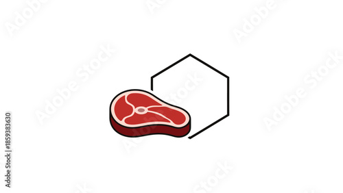 Simple illustration of a steak graphic with a hexagonal outline on white background