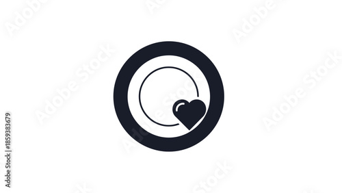 A minimalist icon featuring a heart nested inside concentric circles, against a white background