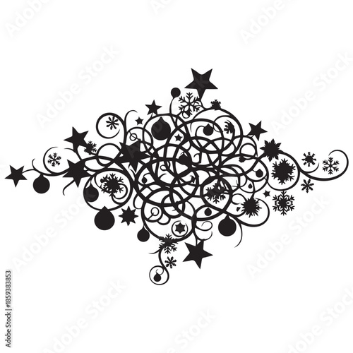 Vibrant black Christmas decorations with stars and snowflakes