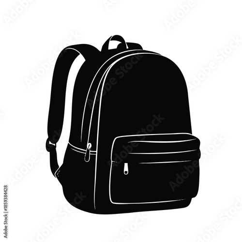 A black cartoon-style backpack with white outlines against a clean white background, conveying a cute and simple design.