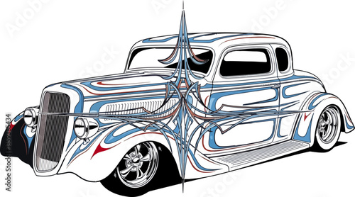 Classic custom car illustration with detailed ornamentation