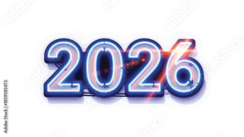 Shining neon sign with 2026 year in vibrant blue and pink hues
