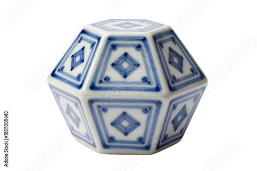 Blue-and-White Porcelain Polyhedron Still Life in Pure White Void with Craftsmanship and Cultural Heritage