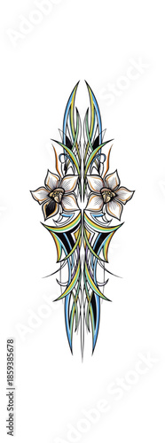 Floral illustration with symmetrical design vector art on black background