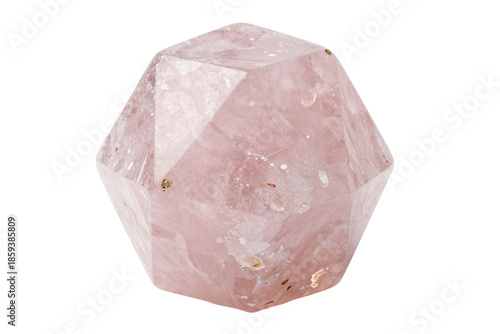 Faceted Pink Crystal Specimen in Studio Lighting with Minimalist Aesthetic and Tranquil Mood