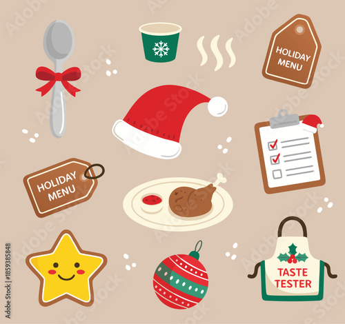 Christmas holiday food and drink icons.