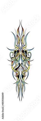 Abstract symmetric design colorful ornament on black background