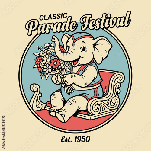 Classic Parade Festival Elephant Illustration.
